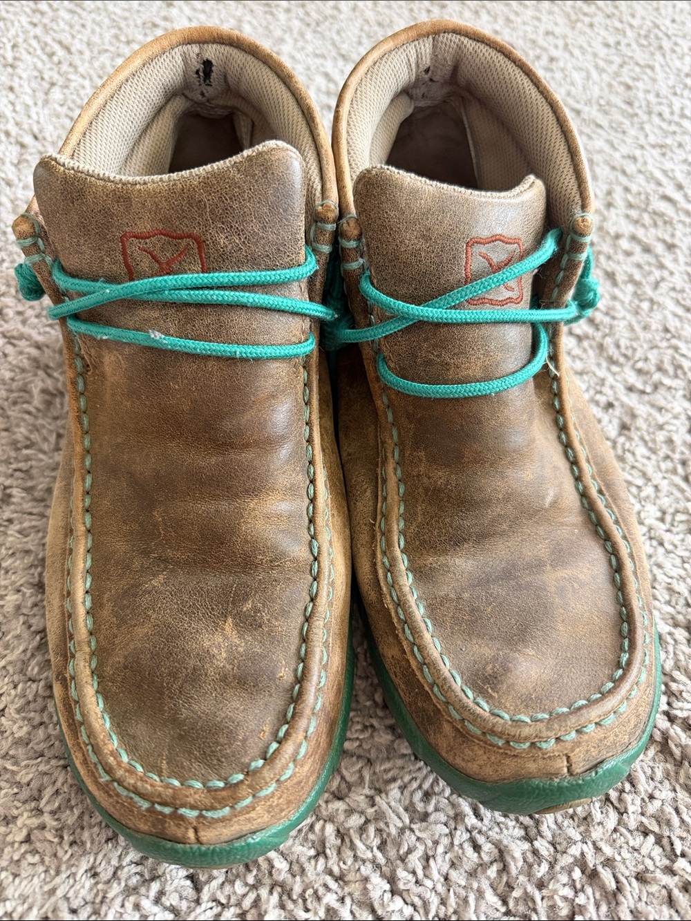 Twisted X Brown Leather Moccasins with Teal Accents
